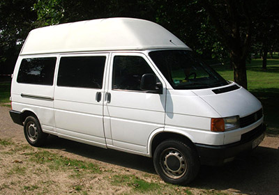 white tour van